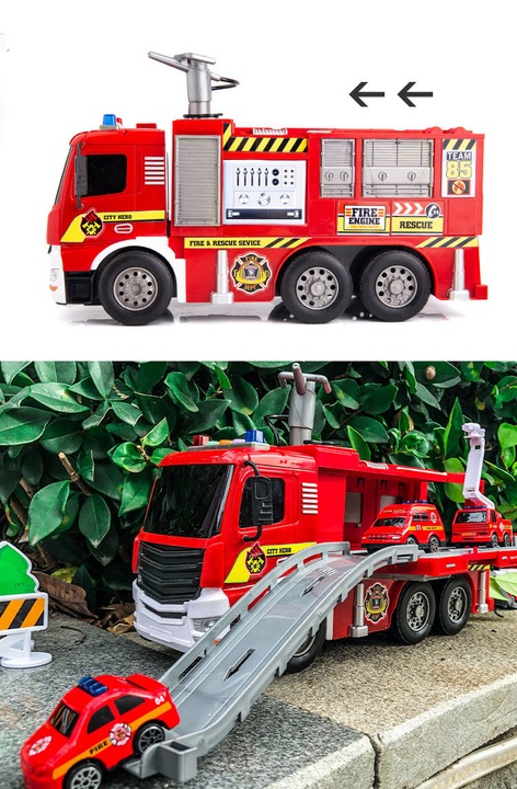 STRAŻ POŻARNA WÓZ SAMOCHÓD STRAŻACKI Z NAPĘDEM LEJE WODĄ ŚWIATŁO DŹWIĘK