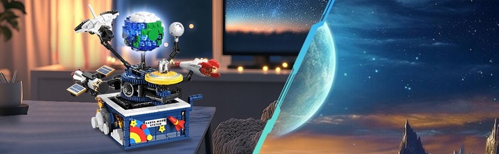 KLOCKI UKŁAD ZIEMIA PLANETA RUCHOMY KOSMOS RAKIETY SAMOLOT LED 554szt 6w1