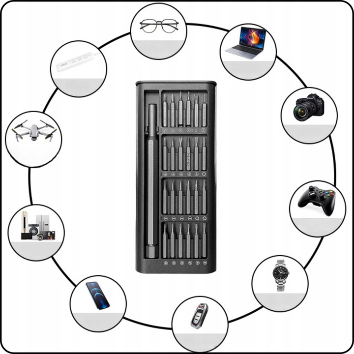 ZESTAW ŚRUBOKRĘTÓW PRECYZYJNYCH GSM TORX 25 W 1 SOLIDNE STALOWE DO TELEFONU