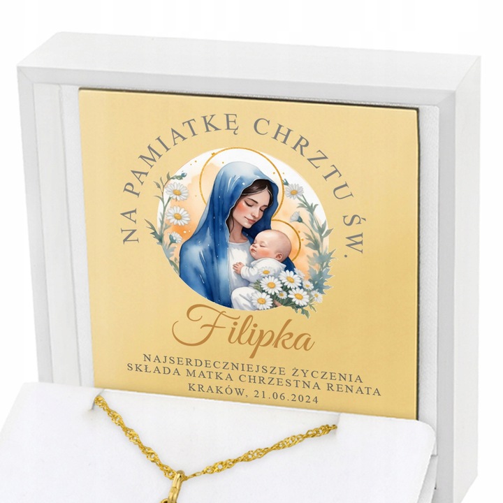 Złoty łańcuszek krzyżyk złoto 585 prezent CHRZEST Pamiątka Chrztu + GRAWER