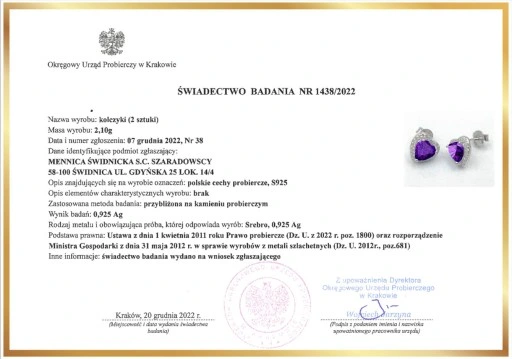 Mennica Świdnicka - Serca Srebrny Komplet Prezent Urodziny Srebro 925