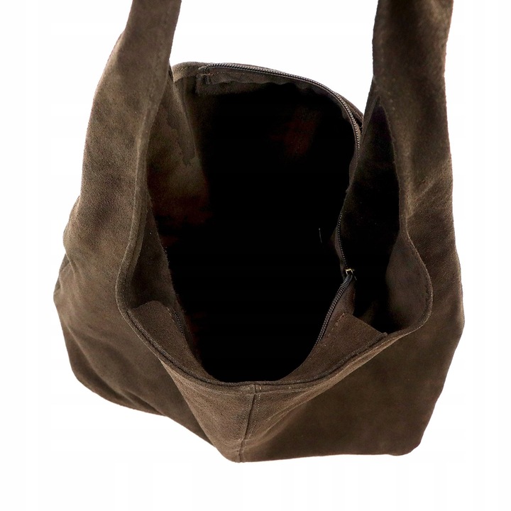 Laura Biaggi torebka shopper skóra naturalna zamszowa brązowy na ramię