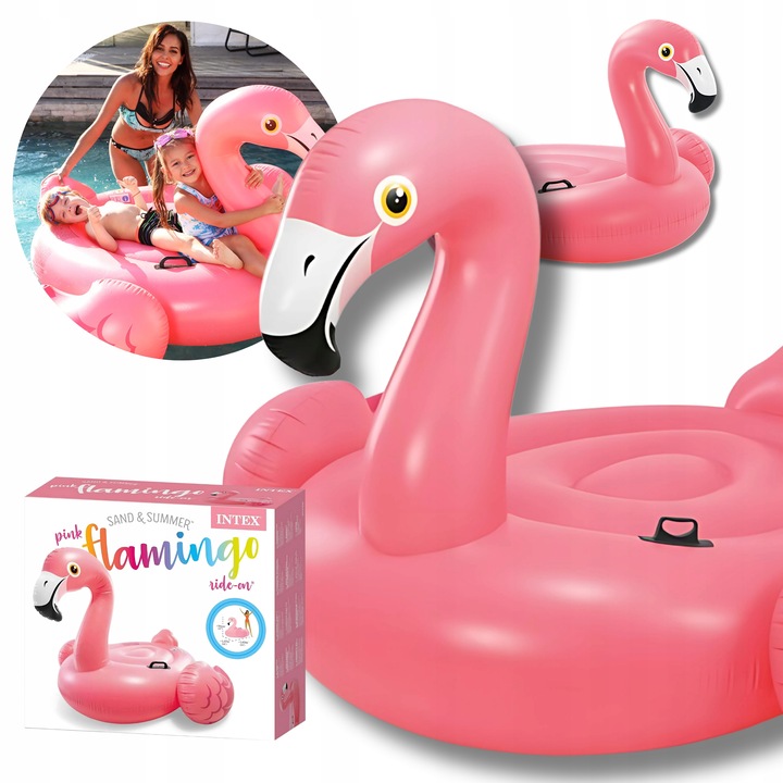 DMUCHANY MATERAC FLAMING Z UCHWYTAMI INTEX 57558 DUŻY XXL do wody pływania