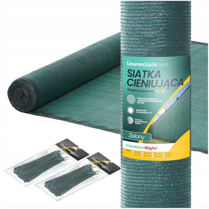 SIATKA CIENIUJĄCA 1,5x50m MASKUJĄCA OSŁONA 80g NA OGRODZENIE PŁOT 75% +UV