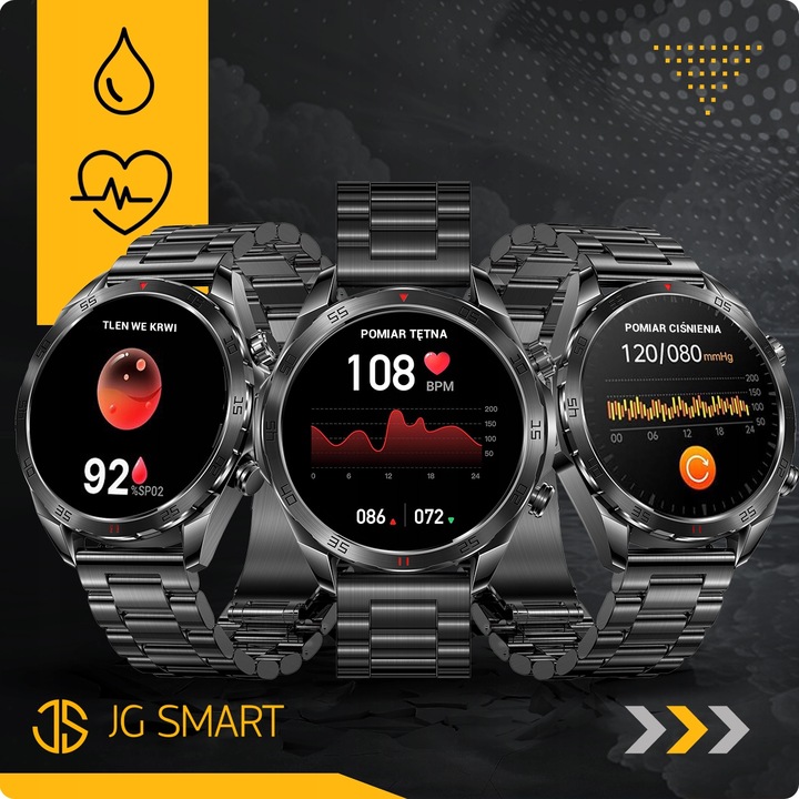 SMARTWATCH MĘSKI ZEGAREK EKG FUNKCJA POMIARU CUKRU AMOLED CIŚNIENIE ROZMOWY