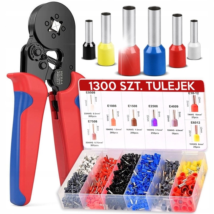 ZACISKARKA PRASKA DO KONEKTORÓW KOŃCÓWEK KABLI PRZEWODÓW + 1300 TULEJEK
