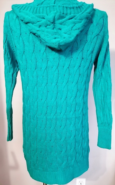 Kardigan warkocz kaptur kieszenie r.uni ZIELONY