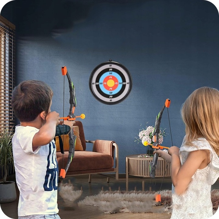 ŁUK DLA DZIECI ZESTAW Z TARCZĄ STRZAŁAMI KOŁCZANEM BEZPIECZNY ŚWIECĄCY DUŻY
