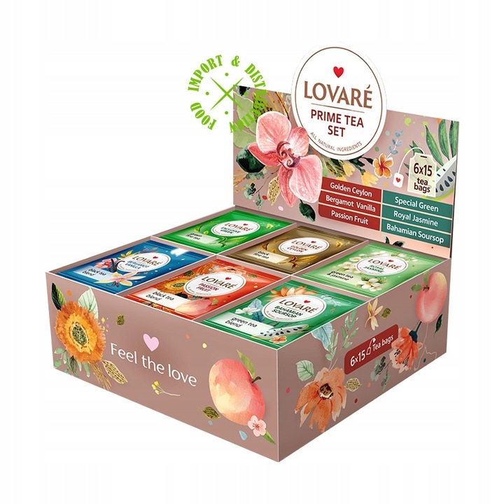 Zestaw zielonych Herbat Lovare PRIME Tea idealny prezent 6 smaków 90 tor.