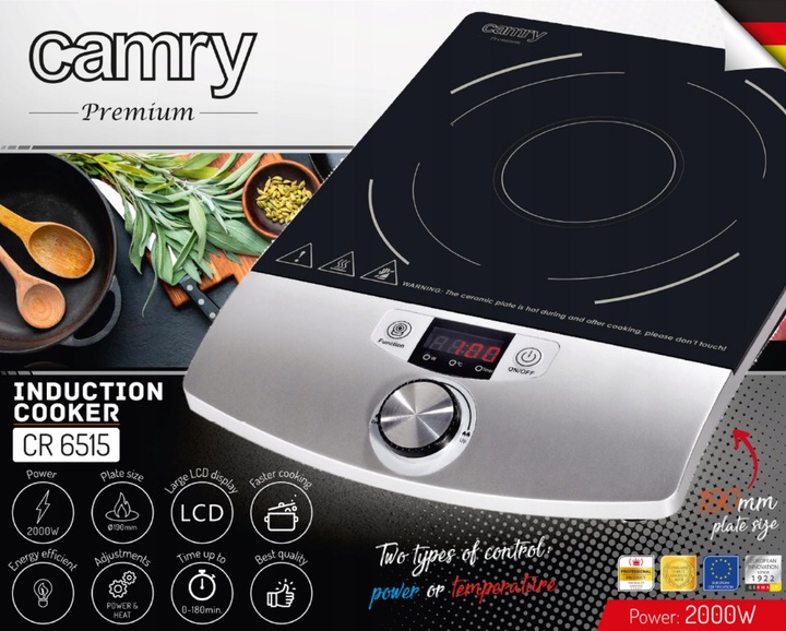 KUCHENKA INDUKCYJNA JEDNOPALNIKOWA PŁYTA GRZEWCZA SZKLANA 2000W TIMER LCD