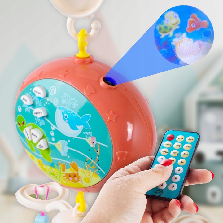 KARUZELA KARUZELKA DO ŁÓŻECZKA PROJEKTOR PILOT GRZECHOTKI 100 MELODII TIMER