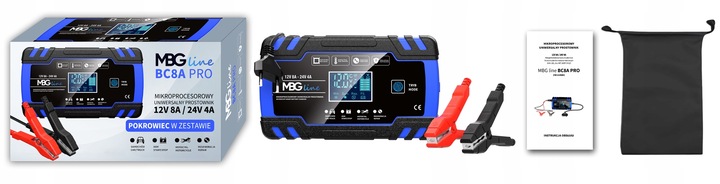 Mocny Prostownik Samochodowy Ładowarka Akumulatora LCD 24V 12V 8A AUTOMAT