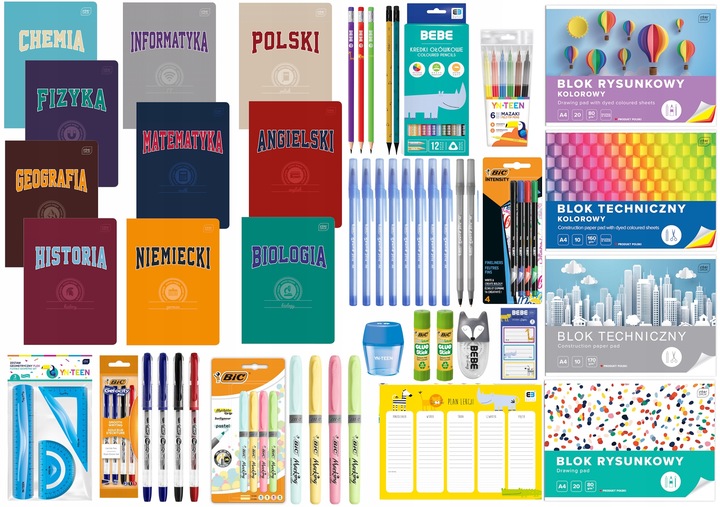 WYPRAWKA SZKOLNA 4-8 Z ZESZYTAMI XXL ZESTAW DO SZKOŁY 2024 INTERDRUK 29 EL.