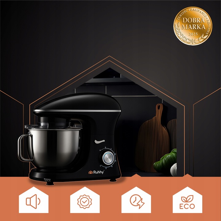 Robot Planetarny Kuchenny RUHHY 6,2L Wielofunkcyjny Mikser do Ciasta CZARNY