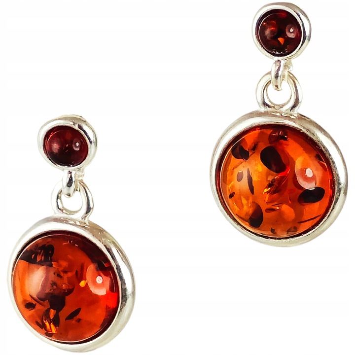 KOLCZYKI SREBRNE z Bursztynem DELIKATNE Wiszące Sztyft SREBRO 925 PREZENT