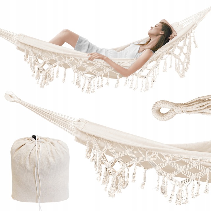 HAMAK OGRODOWY DWUOSOBOWY MOCNY DUŻY XXL BOHO 2 OSOBOWY BRAZYLIJSKI + TORBA