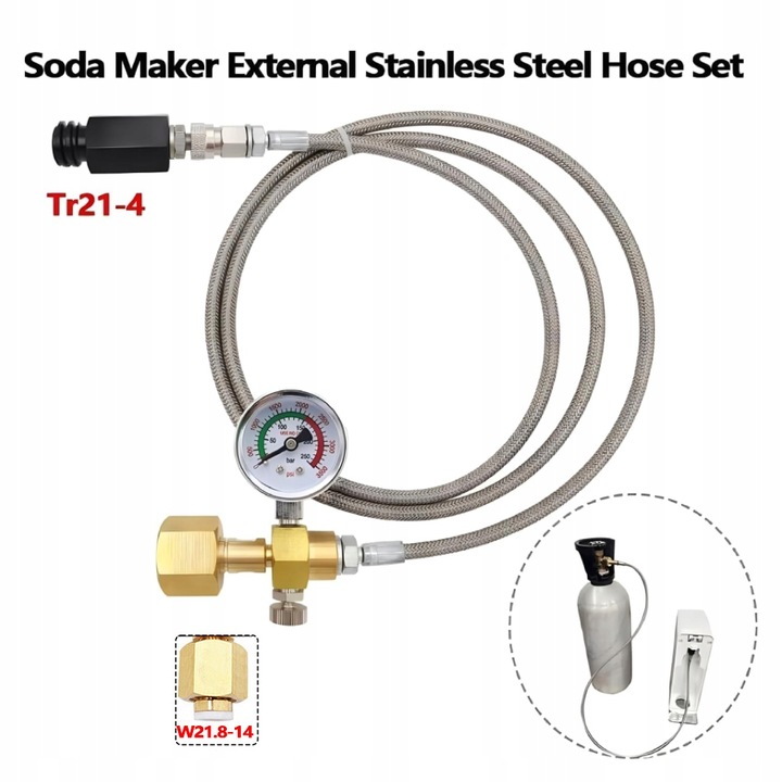 W21.8 PRZETOCZKA ADAPTER ZE STALOWYM WĘŻEM DO SODASTREAM QUICK CONNECT CO2