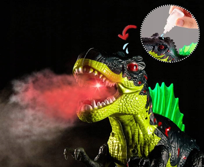 DUŻY DINOZAUR T-REX CHODZI RYCZY ŚWIECI ZIEJE PARĄ FIGURKA DLA DZIECI 20 CM