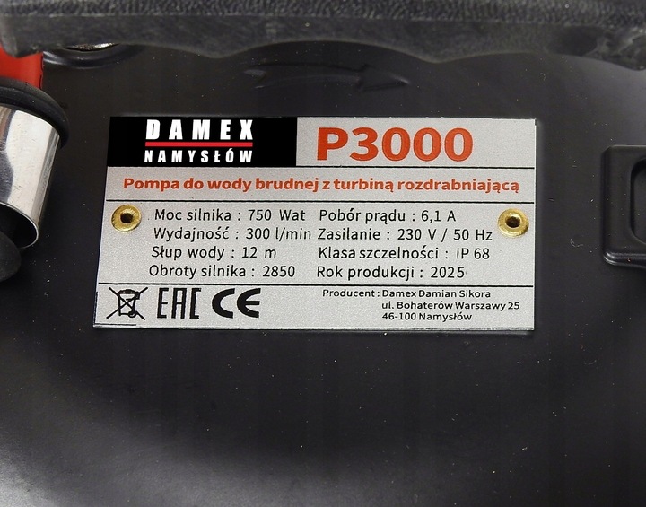 POMPA P3030 DO WODY BRUDNEJ CZYSTEJ SZAMBA ROZDRABNIACZ 100%MIEDŹ ŻELIWNA