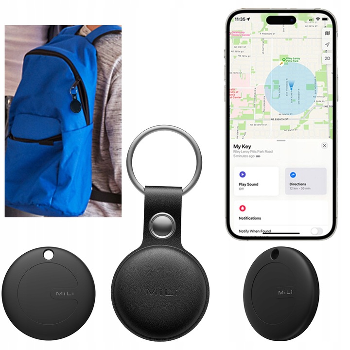 Lokalizator GPS MiTag MiLi do iOS + Ochronne Etui do plecaka kluczy dla psa