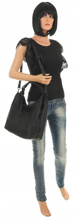 Tommasini Torebka Damska Listonoszka Duża Torba Shopper Worek 2692 Czarna