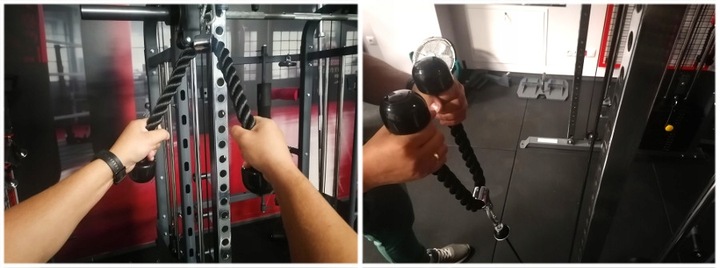 SZNUR UCHWYT DO WYCIĄGU LINA NA TRICEPS MASYWNA I SOLIDNA Z KARABIŃCZYKIEM