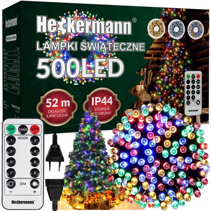 LAMPKI CHOINKOWE ŚWIĄTECZNE ZEWNĘTRZNE WEWNĘTRZNE IP44 MULTIKOLOR 500 LED