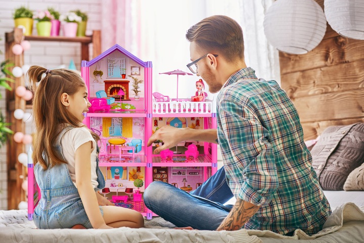 Domek dla Lalek 2 Laleczki 3 Piętra Mebelki Do Zestawu Dla Dzieci Akcesoria