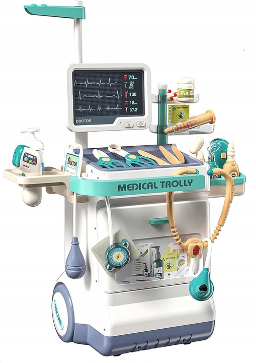 Zestaw Lekarski dla Dzieci Wózek Stacja Doktora Zabawa w Lekarza Stetoskop