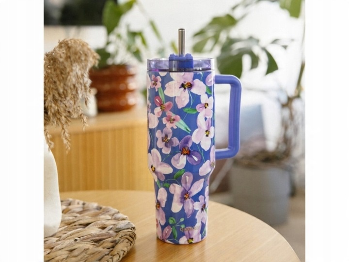 Kubek termiczny ze stali nierdzewnej 1200 ml ze słomką (Flower Dusk)