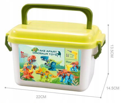 DINOZAURY DO SKRĘCANIA ROZKRĘCANIA z wkrętarką Zestaw 4 FIGURKI kuferek