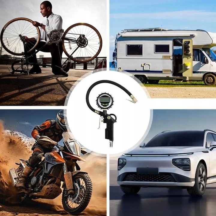 PISTOLET DO POMPOWANIA KÓŁ Z MANOMETREM CYFROWYM LCD WĘŻYK 36CM 15 BAR