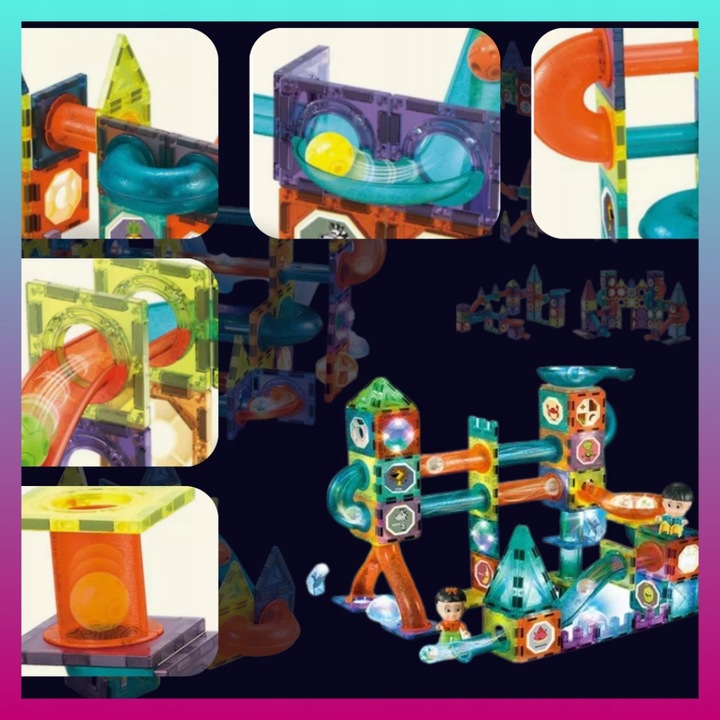 Klocki MAGNETYCZNE DUŻE 202EL Świecące TOR KULKOWY Kulodrom Magnetic Blocks