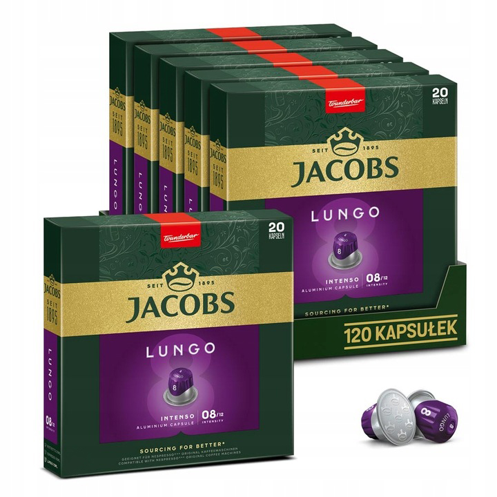 Kapsułki Jacobs Lungo 8 do Nespresso(r)*, 120 kapsułek, 6x 20 szt