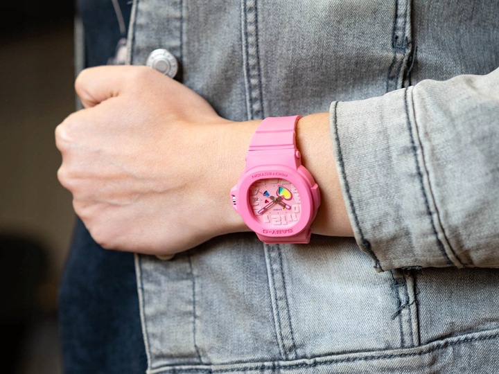 DAMSKI ZEGAREK CASIO BGA-10-4AER RÓZOWY NA PASKU DATOWNIK DLA DZIEWCZYNKI