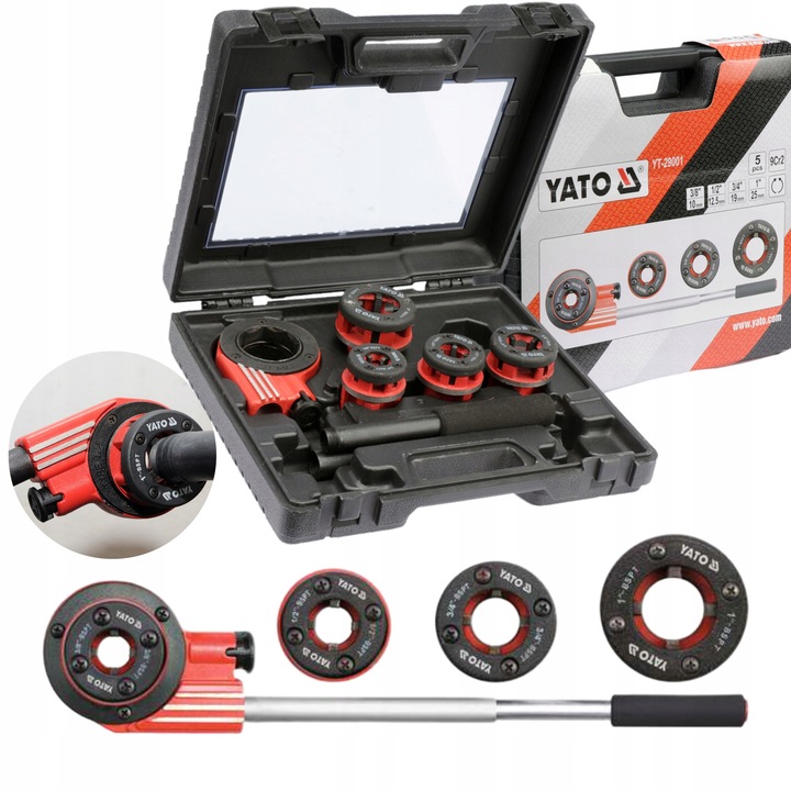 YATO GWINTOWNICA RĘCZNA Z SYSTEMEM GRZECHOTKOWYM DO RUR 4 GŁOWICE YT-29001