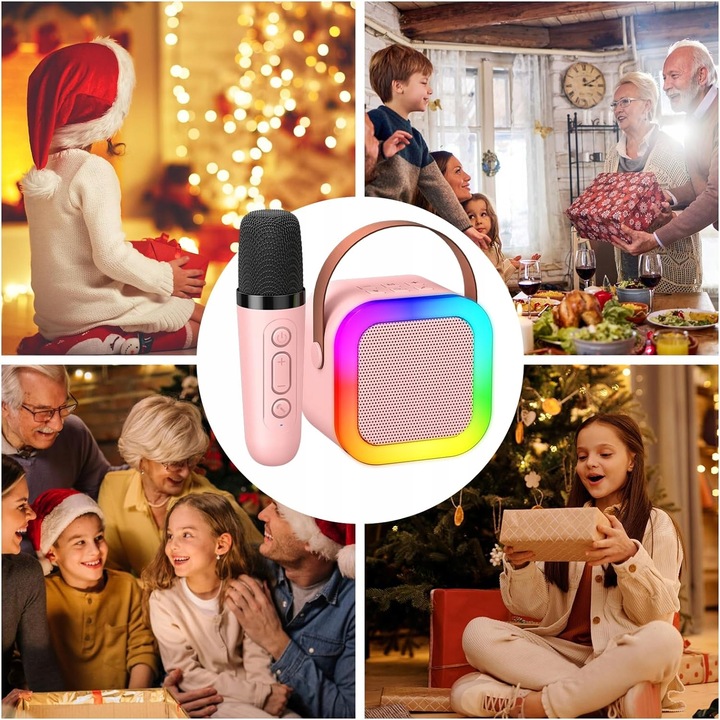 MASZYNA KARAOKE DŹWIĘK STEREO GŁOŚNIK BLUETOOTH 3 TRYBY LED 2 MIKROFONY