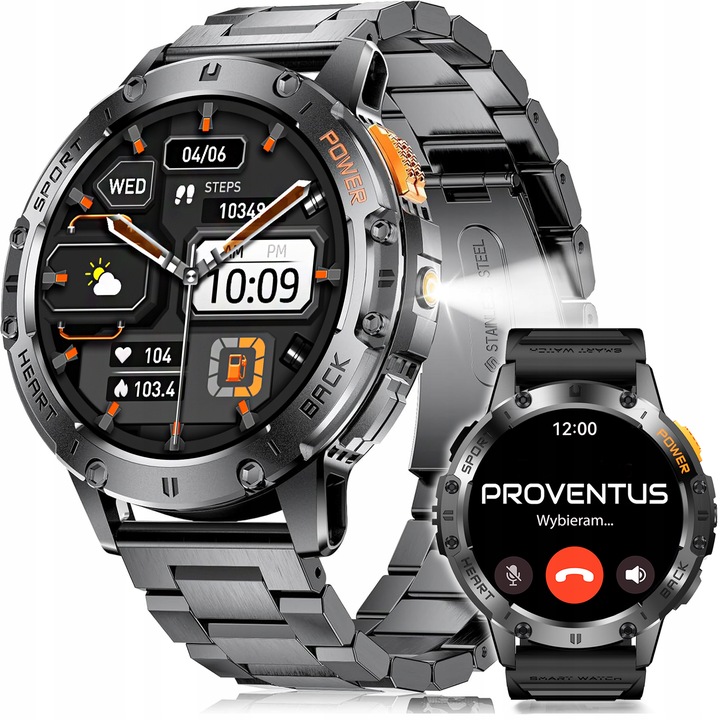 Zegarek Męski Smartwatch AMOLED IP68 530mAh Pomiary Rozmowy SMS Latarka PL