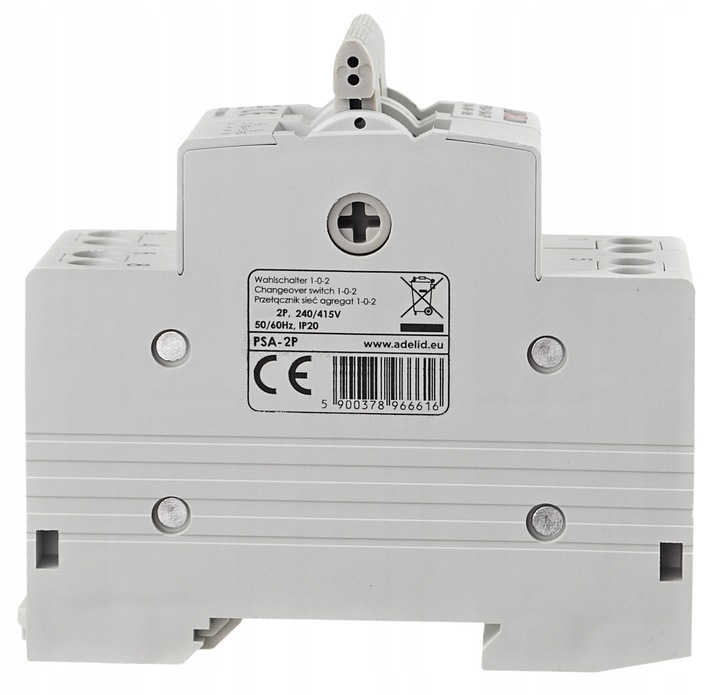 PRZEŁĄCZNIK WYBORU ZASILANIA SIEĆ-AGREGAT INSTALACYJNY 2P 63A 1-0-2