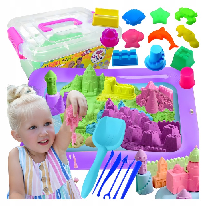 PIASEK KINETYCZNY ZESTAW 3 kg piaskownica basen foremki magiczny kolorowy