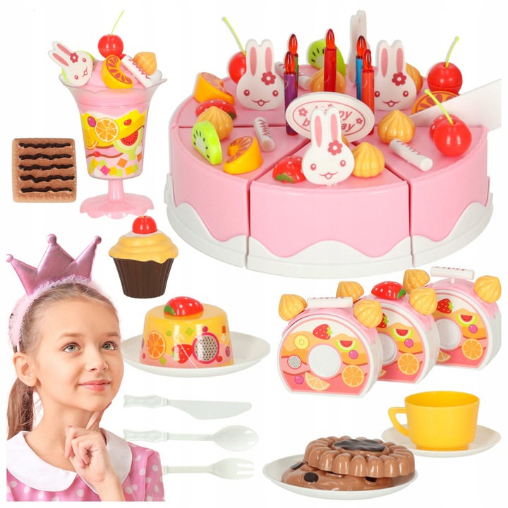 TORT URODZINOWY DO KROJENIA NA RZEPY ZESTAW CUKIERNIA ZABAWKOWE JEDZENIE