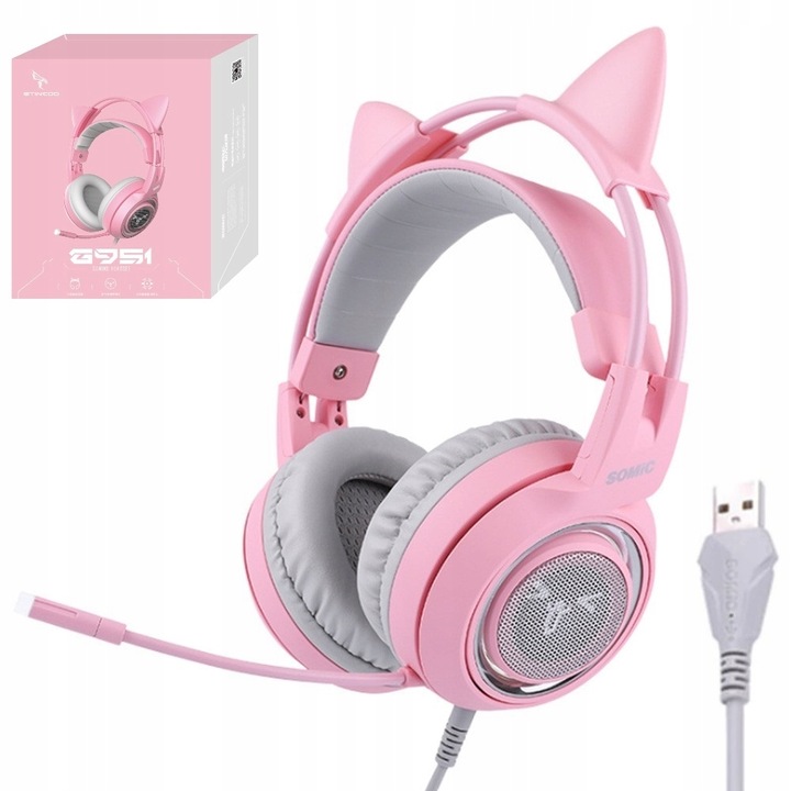 SŁUCHAWKI GAMINGOWE USB KOCIE USZY LED WIBRACJE !!