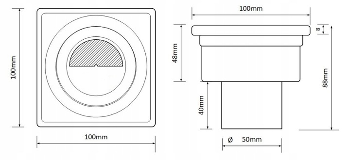 KRATKA ŚCIEKOWA 10X10cm SYFON HYDRAULICZNY I SUCHY