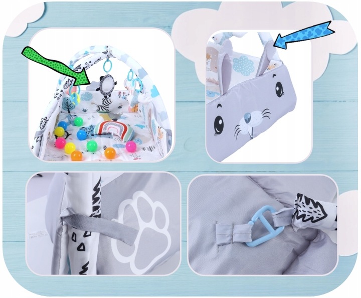 Duża Mata Edukacyjna Miękka Interaktywna 4w1 Poduszka Minky 20 piłek