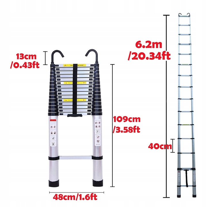 DRABINA TELESKOPOWA 6,2m Aluminiowa kładana przystawna Dayplus + hakiem