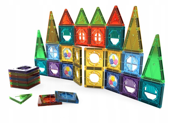 EDUKACYJNE KLOCKI MAGNETYCZNE ZESTAW 56 EL PANELE KONSTRUKCYJNE DLA DZIECI