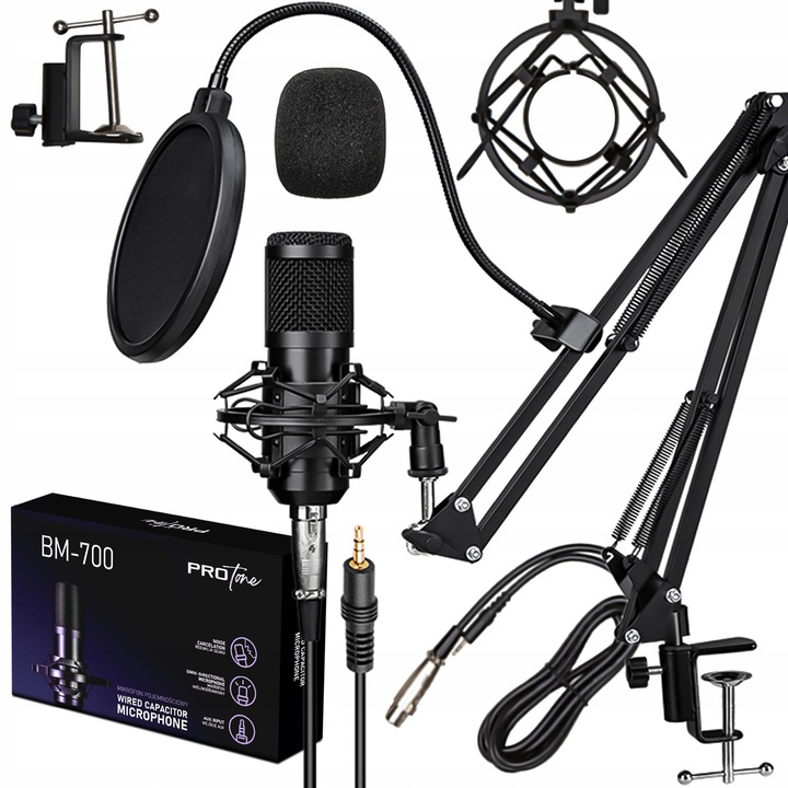 Mikrofon Studyjny Pojemnościowy JACK Gamingowy Statyw Filtr Youtube Zestaw