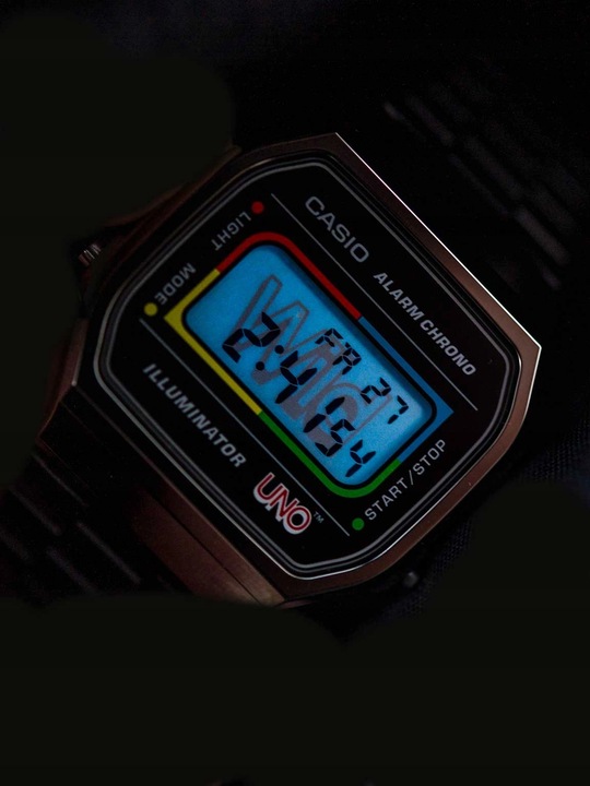 ZEGAREK CASIO A168WEUC-1AER UNO COLLABORATION VINTAGE CZARNY STOPER RETRO