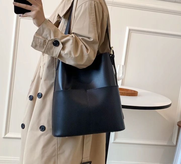 Torebka Damska CZARNA Torba na Ramię Pojemna Shopper Duża Eko Skóra Miejska