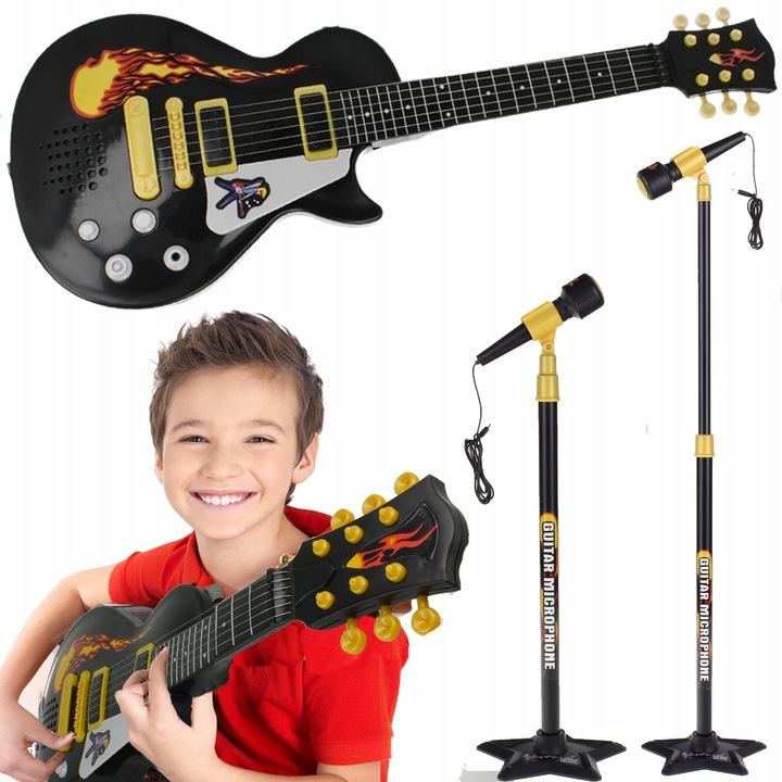 Gitara DLA DZIECI Elektryczna Na Baterie + Mikrofon Na Statywie + 6 melodii